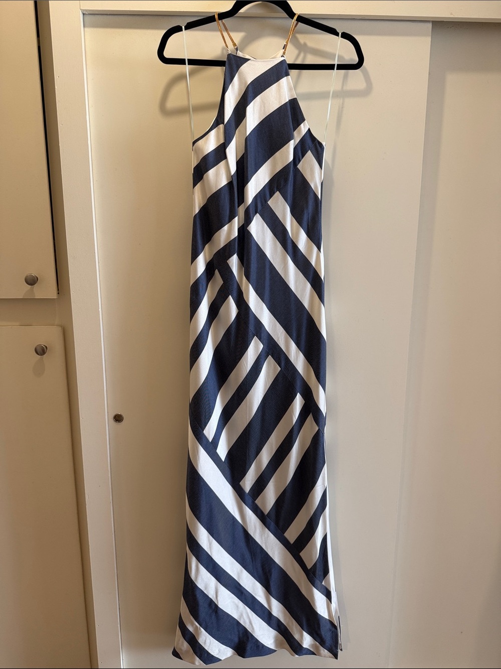Trina Turk Navy and White Striped Halter Maxi Dress